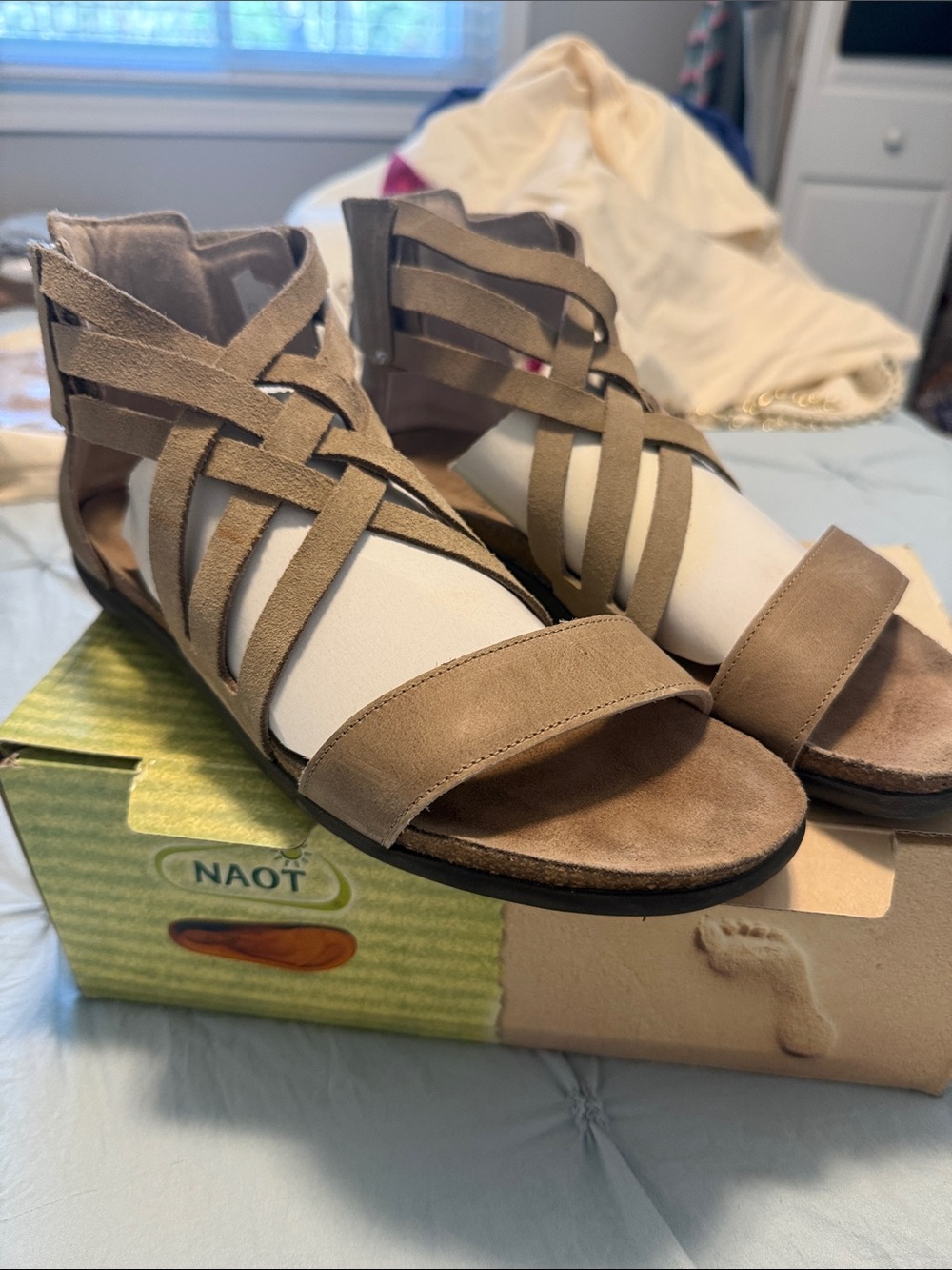 Naot Women's Taupe Strappy Suede Gladiator Sandals